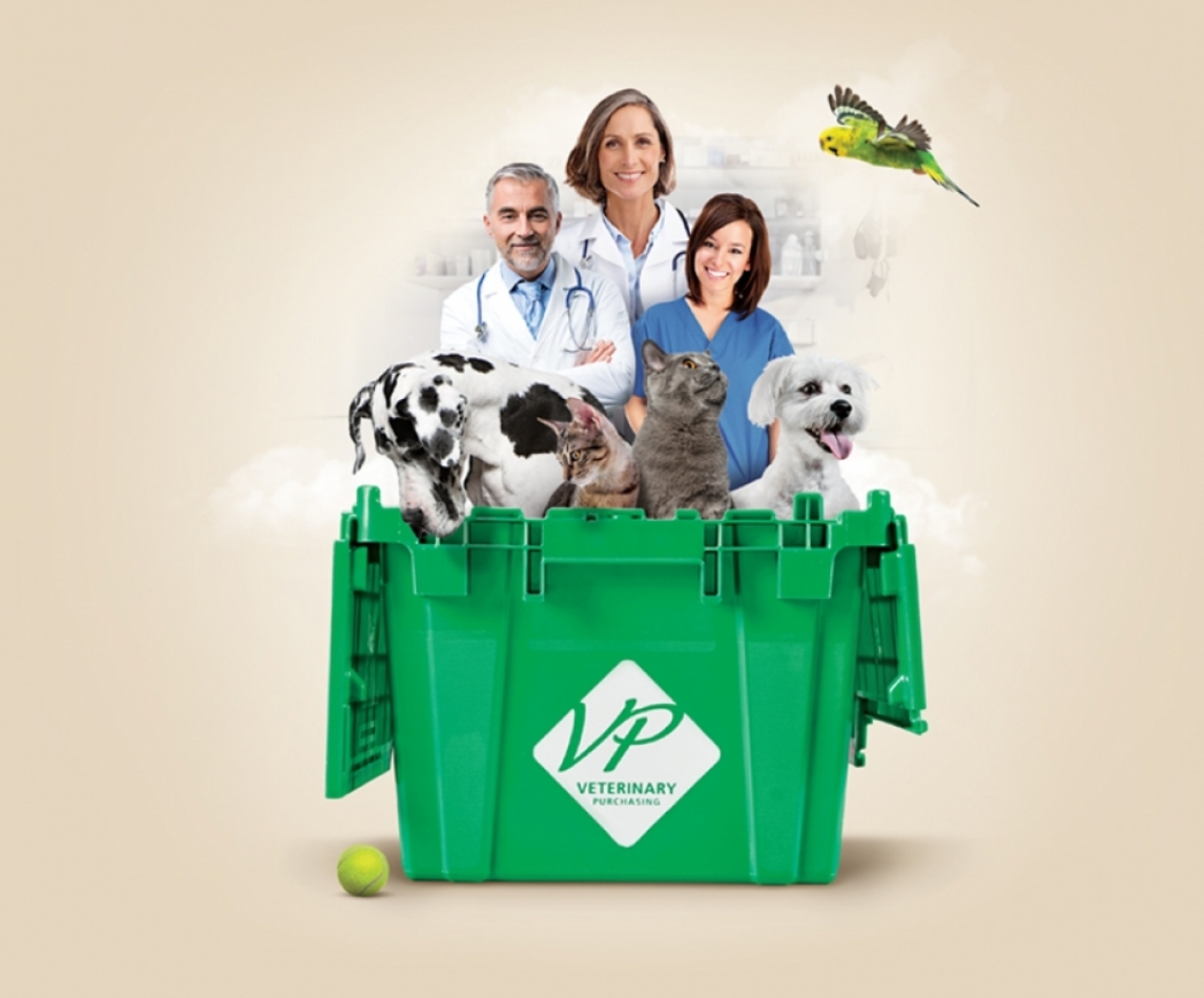 A Veterinary Purchasing crate that has veterinary doctors and pets inside