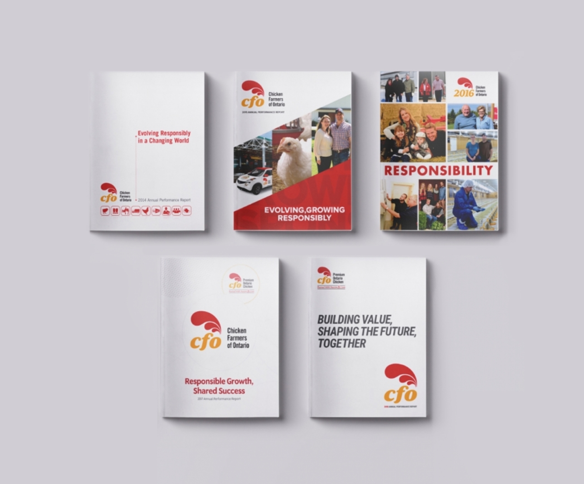 A collage of pages from the CFO annual report creative design