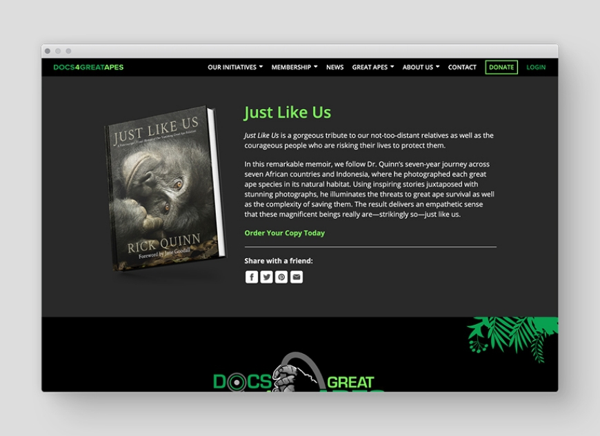Docs4GreatApes website design book page
