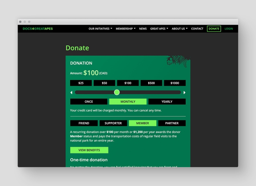 Docs4GreatApes website design donation page