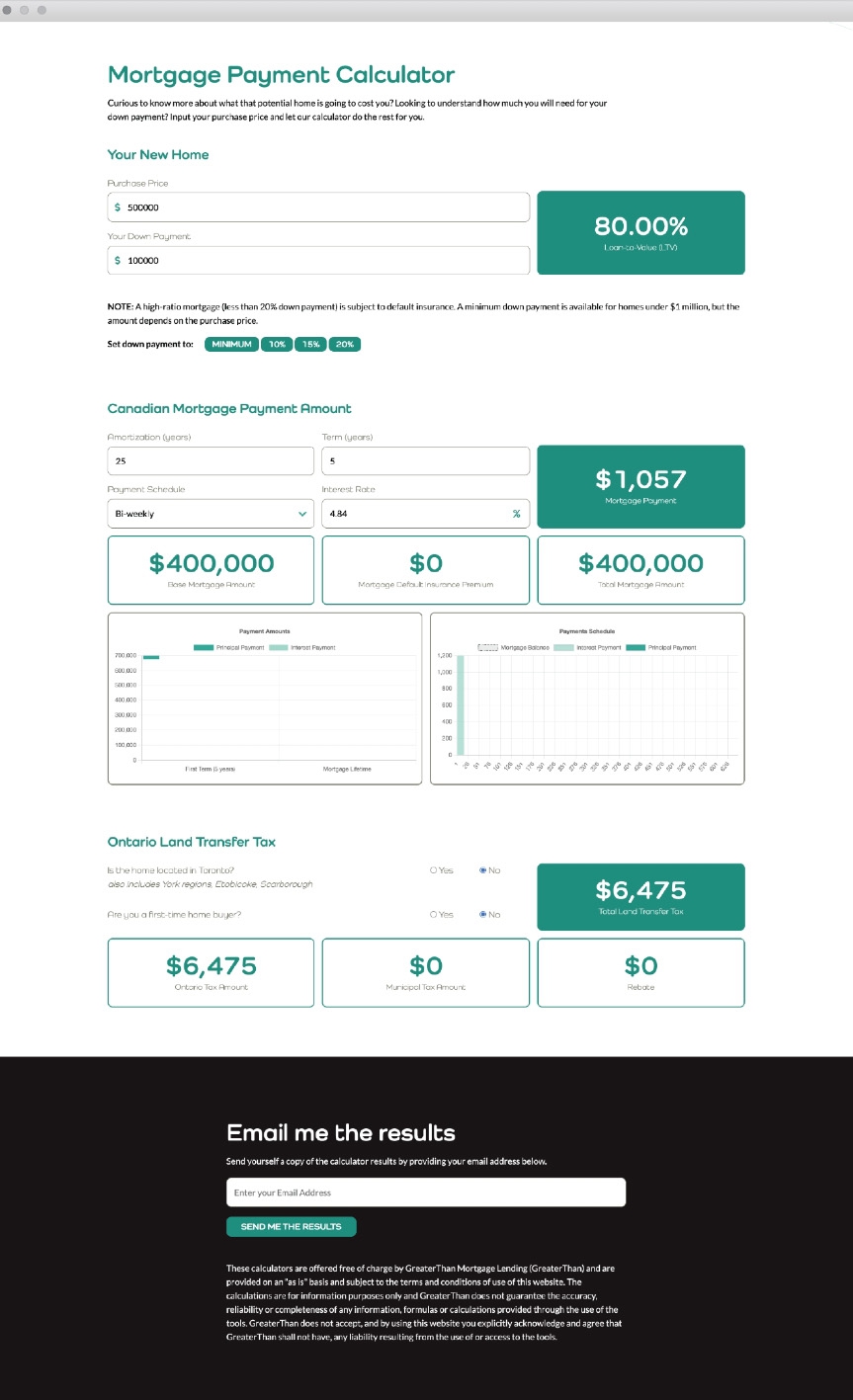 GreaterThan website design mortgage calculator page_