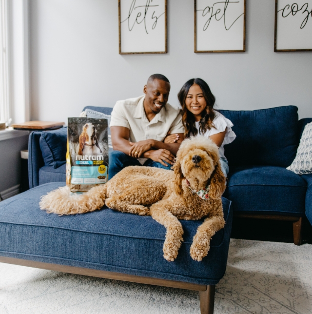 Nutram social media marketing photography a family and their dog in the living room