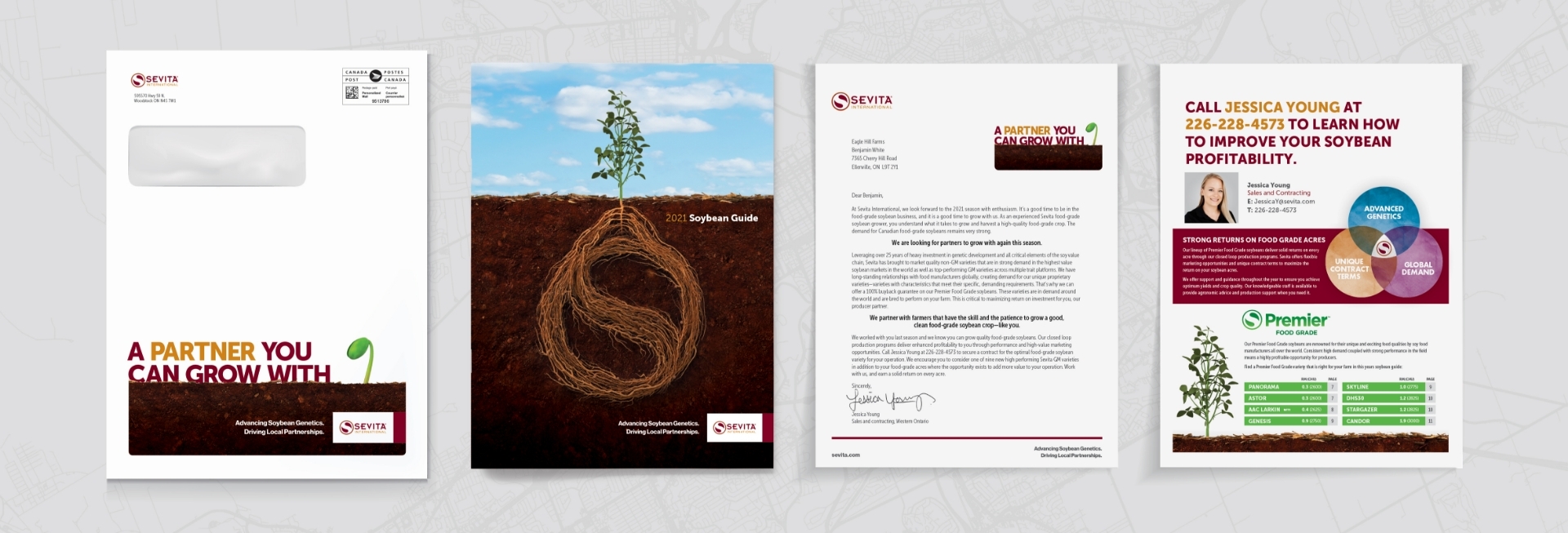 Sevita direct-mail marketing materials including booklet and branded envelope