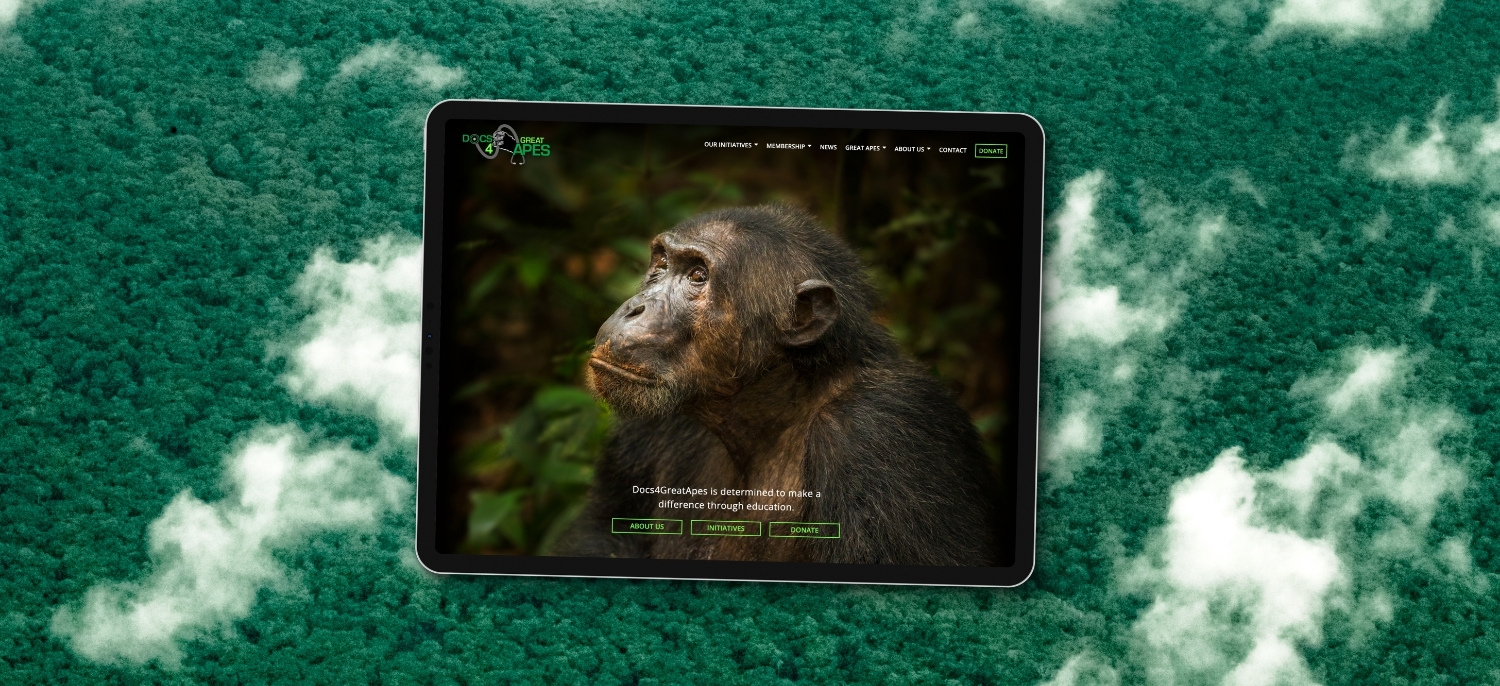 An ipad showcasing the web design for Docs4GreatApes